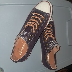 Casual Low-Top Converse Canvas Sneakers in Dark Brown with Tan Accents